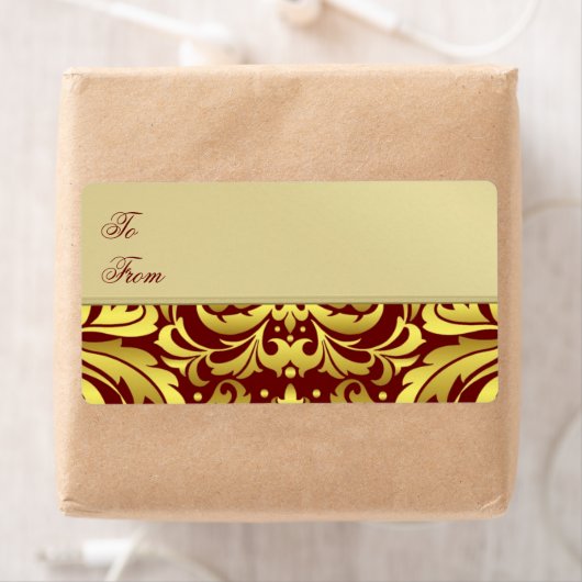 Gold Metal Red Damask Weihnachtsgeschenk Etikett (Insitu)
