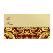 Gold Metal Red Damask Weihnachtsgeschenk Etikett (Vorne)