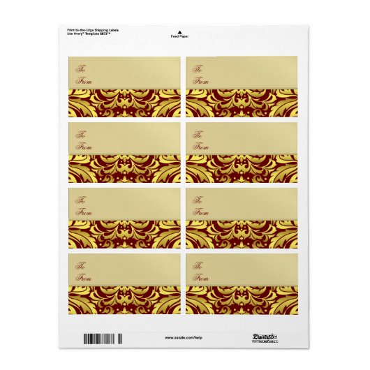 Gold Metal Red Damask Weihnachtsgeschenk Etikett (Vorne)