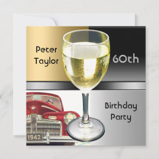 Gold Metal Silver Red Car Mens 60. Geburtstag Mann Einladung