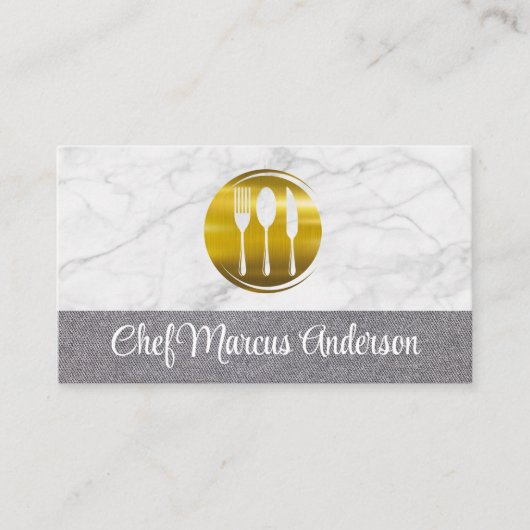 Gold Metal Silverware Logo | Restaurant Visitenkarte (Vorderseite)