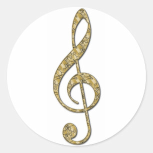 Gold Metal Treble Clef Runder Aufkleber