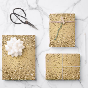 Gold Metall Glitter Funkelndes Muster Geschenkpapier Set