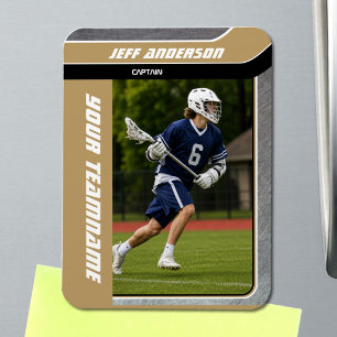 Gold Metall Lacrosse-Spieler-Foto Magnet