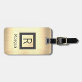 Gold Metall, schwarzer Name & Monogramm, schwarze  Gepäckanhänger (Vorderseite horizontal)