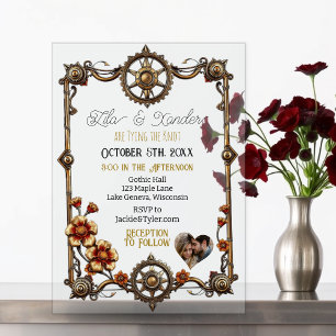 Gold-Metall-Steampunk-Blumen und Foto-Hochzeit Acryleinladungen
