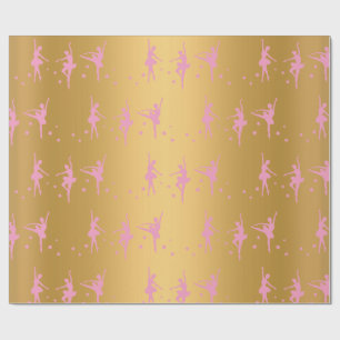 GOLD METALLIC BALLERINA BIRTHDAY WEDDAY WRAP GESCHENKPAPIER