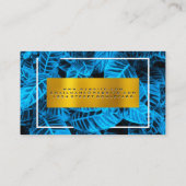 Gold Metallic | Blaue tropische Blätter Visitenkarte (Rückseite)