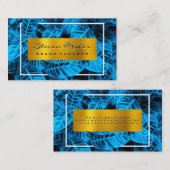 Gold Metallic | Blaue tropische Blätter Visitenkarte (Vorne/Hinten)