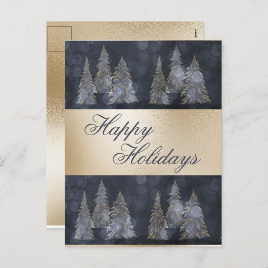 Gold Metallic Blue Elegant Pine Frohe Weihnachten (Vorne/Hinten)