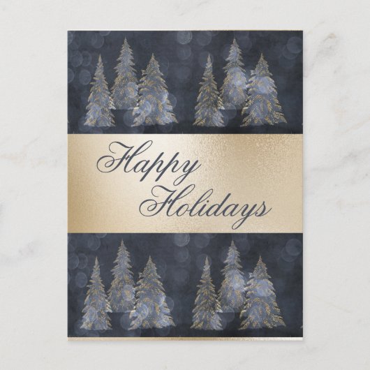 Gold Metallic Blue Elegant Pine Frohe Weihnachten (Vorderseite)