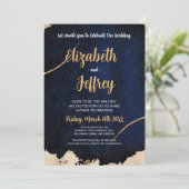 Gold-Metallic-Bürste | Dunkle blaue Textur Einladung (Stehend Vorderseite)