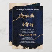 Gold-Metallic-Bürste | Dunkle blaue Textur Einladung (Vorne/Hinten)