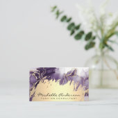 Gold-Metallic-Bürste | Lila Marmor Visitenkarte (Stehend Vorderseite)