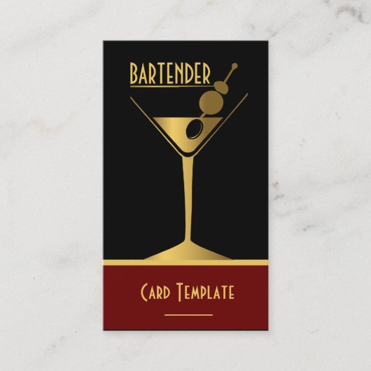 Gold Metallic Cocktail Logo Barkeeper Visitenkarte (Vorderseite)