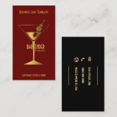 Gold Metallic Cocktail Logo Barkeeper Visitenkarte (Vorne/Hinten)