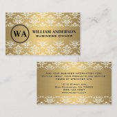 Gold Metallic | Damask Muster | Monogramm Discount Rabattkarte (Vorne/Hinten)