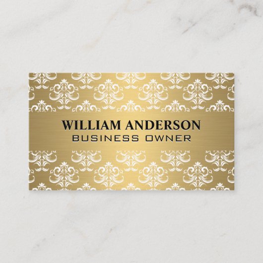 Gold Metallic | Damask Muster Rabattkarte (Vorderseite)
