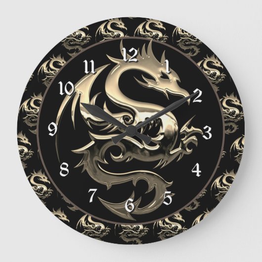 Gold Metallic Dragon Große Wanduhr (Vorderseite)