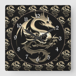 Gold Metallic Dragon Quadratische Wanduhr