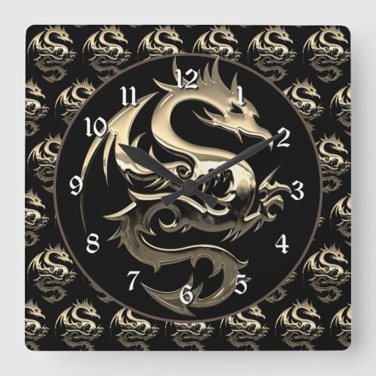 Gold Metallic Dragon Quadratische Wanduhr (Vorderseite)
