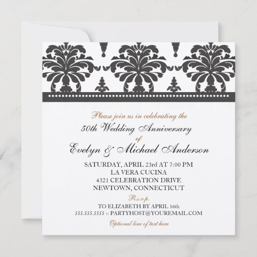 Gold Metallic Elegant 50-jähriges Party Einladung (Vorderseite)