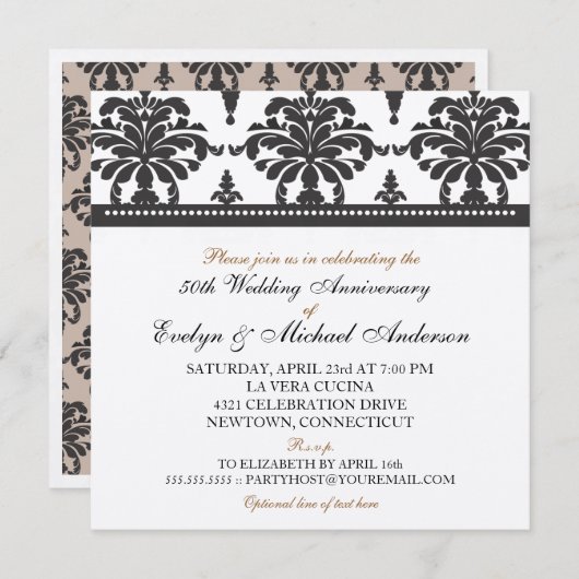 Gold Metallic Elegant 50-jähriges Party Einladung (Vorne/Hinten)