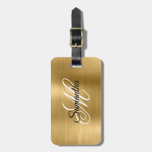 Gold-Metallic-Extravagant-Monogramm Gepäckanhänger (Vorderseite vertikal)