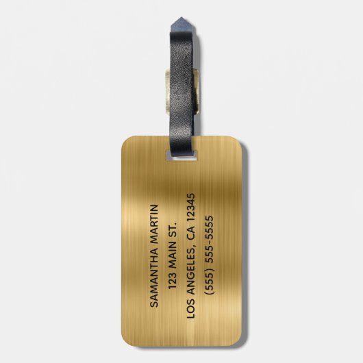 Gold-Metallic-Extravagant-Monogramm Gepäckanhänger (Rückseite vertikal)