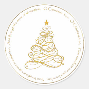 Gold Metallic Filigree "O Christmas Tree" Texte Runder Aufkleber