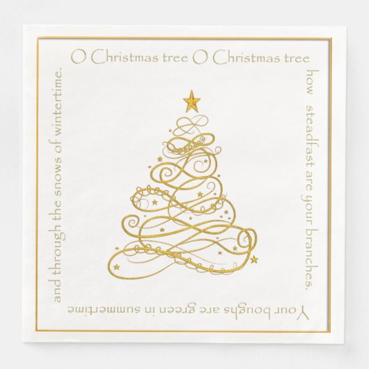 Gold Metallic Filigree "O Christmas Tree" Texte Serviette (Vorderseite)