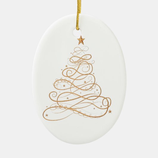 Gold Metallic Filigree Weihnachtsbaum Keramik Ornament (Vorne)