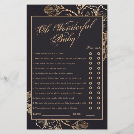 Gold Metallic Floral Arrangement Bridal Showe Game (Vorderseite)