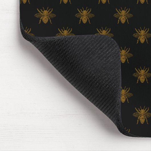 Gold Metallic Foil Bees on Black Mousepad (Ecke)