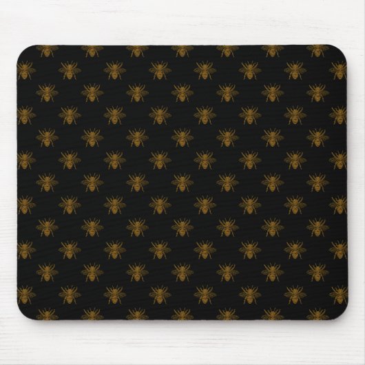 Gold Metallic Foil Bees on Black Mousepad (Vorne)