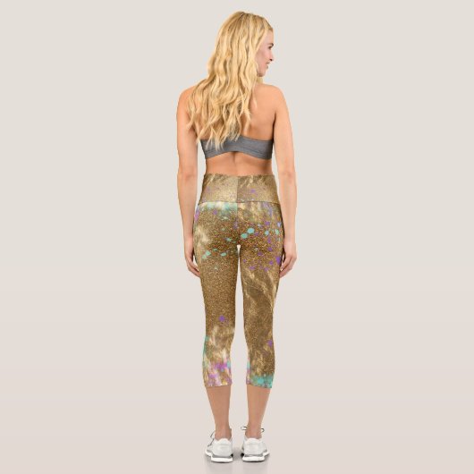 Gold Metallic Foil Glitzer Kunstmuseum Modernes Gl Capri Leggings (Rückseite)