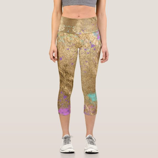 Gold Metallic Foil Glitzer Kunstmuseum Modernes Gl Capri Leggings (Vorderseite)