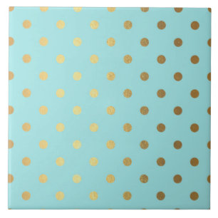 Gold Metallic Foil Polka Dots Aquamarin Aqua Moder Fliese