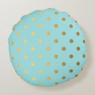 Gold Metallic Foil Polka Dots Aquamarin Aqua Moder Rundes Kissen