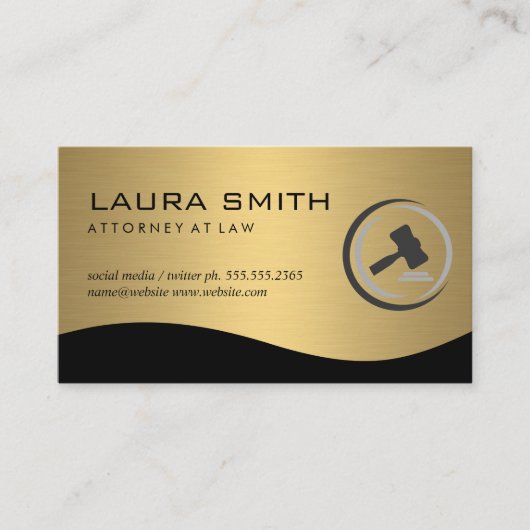 Gold Metallic | Gesetz Gavel Visitenkarte (Vorderseite)