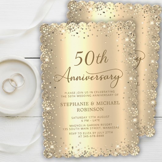 Gold Metallic Glitter 50th Wedding Anniversary Einladung