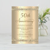 Gold Metallic Glitter 50th Wedding Anniversary Einladung (Stehend Vorderseite)