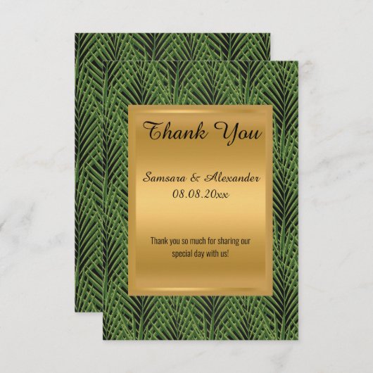 GOLD METALLIC GREEN BOTANICAL Danke Karte (Vorne/Hinten)