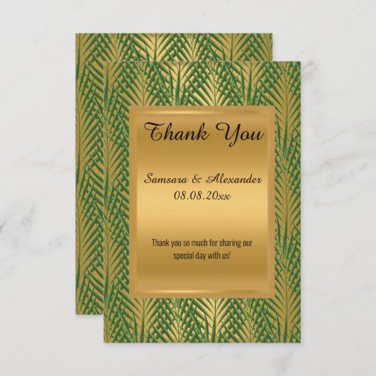 GOLD METALLIC GREEN BOTANICAL Danke Karte (Vorne/Hinten)