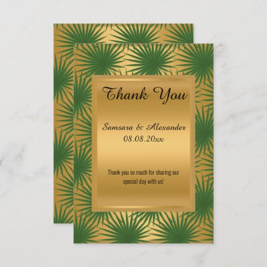 GOLD METALLIC GREEN FERN Danke, Karte (Vorne/Hinten)