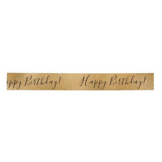 Gold Metallic Happy Birthday Script Modern Satin R Satinband (Vorderseite)