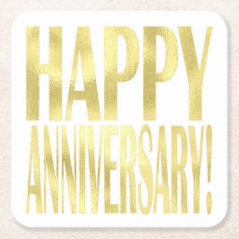 Gold Metallic Happy Jubiläum stilvoll chic Rechteckiger Pappuntersetzer