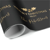 Gold Metallic Holly Black Frohe Weihnachtsnamen Geschenkpapier (Rolleneckpunkt)