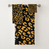 Gold Metallic Leopard Muster auf schwarz Badhandtuch Set (Insitu)