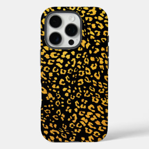Gold Metallic Leopard Muster auf schwarz iPhone 16 Pro Hülle
